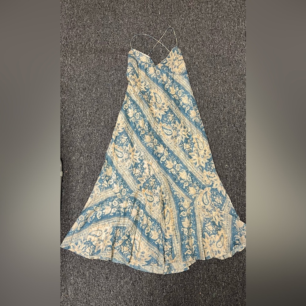 Ralph Lauren Blue and Cream Silk Dress